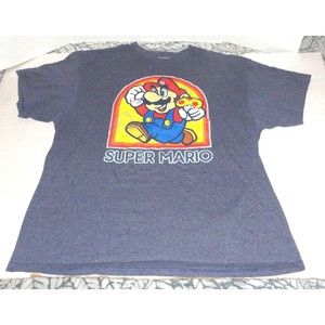 Super Mario Men's Short Sleeve T-Shirt Gray Blue Size: XL